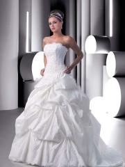 Strapless Satin Gown with A Scalloped Lace Bodice Accented With A Bow At The Natural Waistline Dress