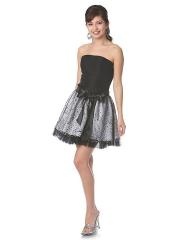Strapless Short A-Line Black Satin and Silver Sequined Bow Tie Front Homecoming Outwear