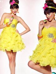 Strapless Short A-Line Yellow Chiffon Beaded Bodice Special Homecoming Dresses