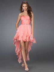 Strapless Short Ruched Bodice Dress with Ruffles with Empire Waistline
