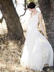 Strapless V-Neckline Floor Length Lace-Up Chiffon Wedding Dress