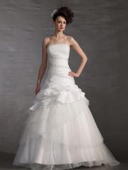 Strapless With A Square Neck Traditional Taffeta and Tulle Ball Gown Wedding Dresses