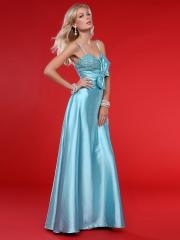 Stretch Blue Satin Spaghetti Straps Sweetheart Sequined Bodice Bow Tie Ornament Celebrity Dresses