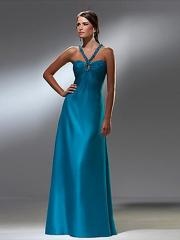 Stretch Ice Blue Satin Beaded Halter Sweetheart Neckline Keyhole Accented Evening Dresses