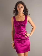 Stretch Satin Material Sheath Style Square Neckline and Empire Waist Wedding Guest Dresses