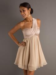 Stretch Satin and Chiffon Fabrications One-shoulder Neckline A-line Wedding Guest Dresses