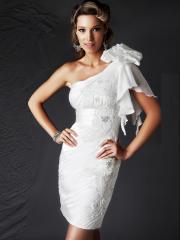 Stunning Asymmetrical Neck Sheath Short Length White Rhinestone Embellished Chiffon Dress