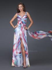 Stunning Halter Neck Floor Length Multi-Color Printed Slit Evening Gown of Shawl Back