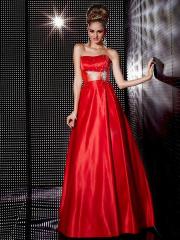 Stunning Hot Seller 2012 Floor Length Empire Red Silky Satin Sash and Rhinestone Celebrity Gown