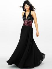 Stunning Plunging V-Neck Floor Length Sequined and Black Chiffon Celebrity Gown