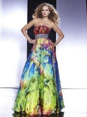 Stunning Strapless Empires Style Multi-Color Printed Beaded Bust Celebrity Dresses