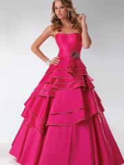 Stunning Strapless Fuchsia Heavy Silky Satin Floor Length Floral Embellished Quinceanera Gown