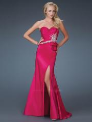 Stunning Sweetheart Floor Length Fuchsia Heavy Silky Satin Sheath Style Prom Gowns