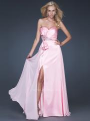Stunning Sweetheart Floor Length Pink Shimmering Satin Slit Beaded Prom Gown 2012