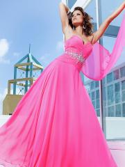 Stunning Sweetheart Floor Length Watermelon Chiffon Diamantes Embellished Bridesmaid Dress