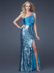 Stunning Top Seller One-Shoulder Floor Length Sheath Blue Satin and Sequined Celebrity Gown