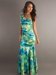 Stylish Mermaid Silhouette Asymmetrical Neckline Ruffled Trim Print Celebrity Dresses