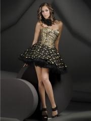 Stylish Strapless Gold Sequined Bodice and Printed Tulle Skirt Homecoming Dresses