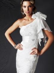 Sumptuous Draped Sleeve Bow Tie Ornament Asymmetrical Neckline Embroidered Cocktail Dresses
