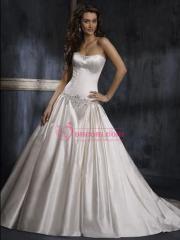 Sumptuous Duchess Satin Gown of Circling Applique at Dropped Waist