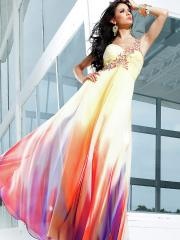 Sumptuous One-Shoulder Floor Length Sheath Daffodil Ombre Chiffon Celebrity Outwear