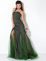 Sumptuous Strapless Floor Length Sheath Style Dark Green Sequined and Tulle Celebrity Dress