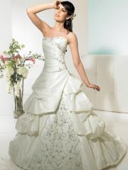 Sumptuous Strapless Taffeta Pick-Up Ball Gown of Embroidery and Motifs