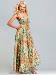 Sweetheart Ankle-Length Animal Printed Evening Dress of Green Satin Accent at Bust