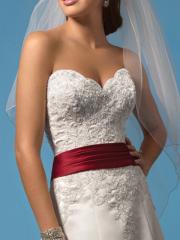 Sweetheart Chic Princess Gown of Red Satin Sash and Veil
