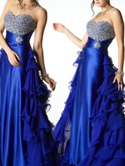 Sweetheart Floor Length Dark Royal Blue Light Chiffon Celebrity Gown of Rhinestones at Bust