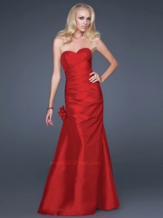 Sweetheart Red Floor Length Elastic Satin Evening Dress of Flower at Side Skirt for Sale
