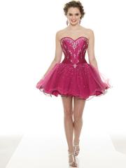 Sweetheart Short A-Line Fuchsia Satin and Tulle Embroidery and Beaded Homecoming Gown