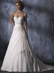 Sweetheart Strapless Chiffon Empire Gown of Beaded Corset and Chapel Train