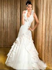 Taffeta And Tulle Halter A-Line Wedding Dress