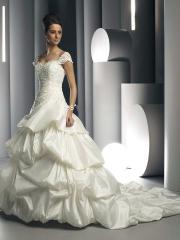 Taffeta Gown Featuring A Sweetheart Neckline With Cap Sleeves Full A-Line Bustled Wedding Dress
