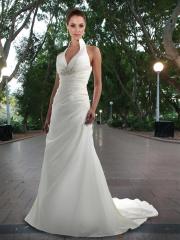 Taffeta Gown With Queen Neckline Accented With Embroidery And Direct Beading Wedding Dresses