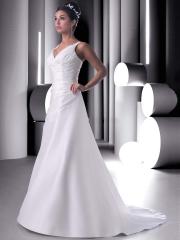 Taffeta Gown With Tank Top Straps and V Neckline With A Gathered Bodice And Button Detail Dresses