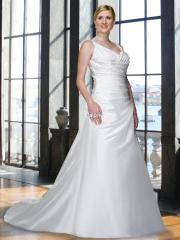 Taffeta Gown with Tank Top Straps And V Neckline With A Gathered Bodice And Button Wedding Dresses