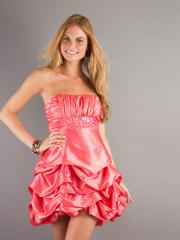 Taffeta Watermelon Strapless Ruche Neckline Sleeveless Short Junior Bridesmaids Dress