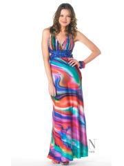 Tantalizing A-line Style Low V-neckline Sequins Accented and Open Back Colorized Evening Dresses