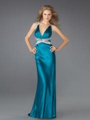 Timeless A-line Style Low V-neckline Sequined Band Accented Elegant Evening Dresses