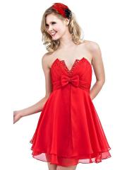 Top Seller Strapless Notched Neckline Short Length Red Satin and Tulle Homecoming Dress