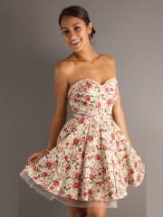 Traditional Floral Print A-line Style and Strapless Sweetheart Neckline Homecoming Dresses