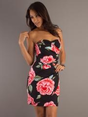 Traditional Floral Print Sheath Style Strapless Sweetheart Neckline Exquisite Cocktail Dresses