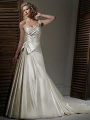 Trendy Satin A-Line Sheer One Shoulder Wedding Dress with Pleated Bodice