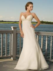 Trumpet Spaghetti Strap Beaded Chiffon Gown for Beach Wedding