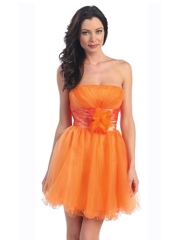 Tulle A-Line Empire Waist Prom Dress with Strapless Neckline and Short Length