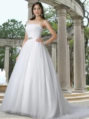 Tulle Ball Gown Rouching Bodice Extends Into A One Shoulder Strap Wedding Dress
