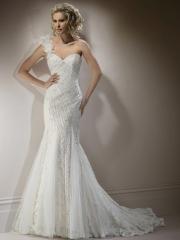 Tulle Mermaid Wedding Dress with Floral One Shoulder