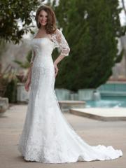 Tulle and Beaded Lace Fit and Flare Gown With Softly Scalloped Strapless Neckline Enhanced Dresses